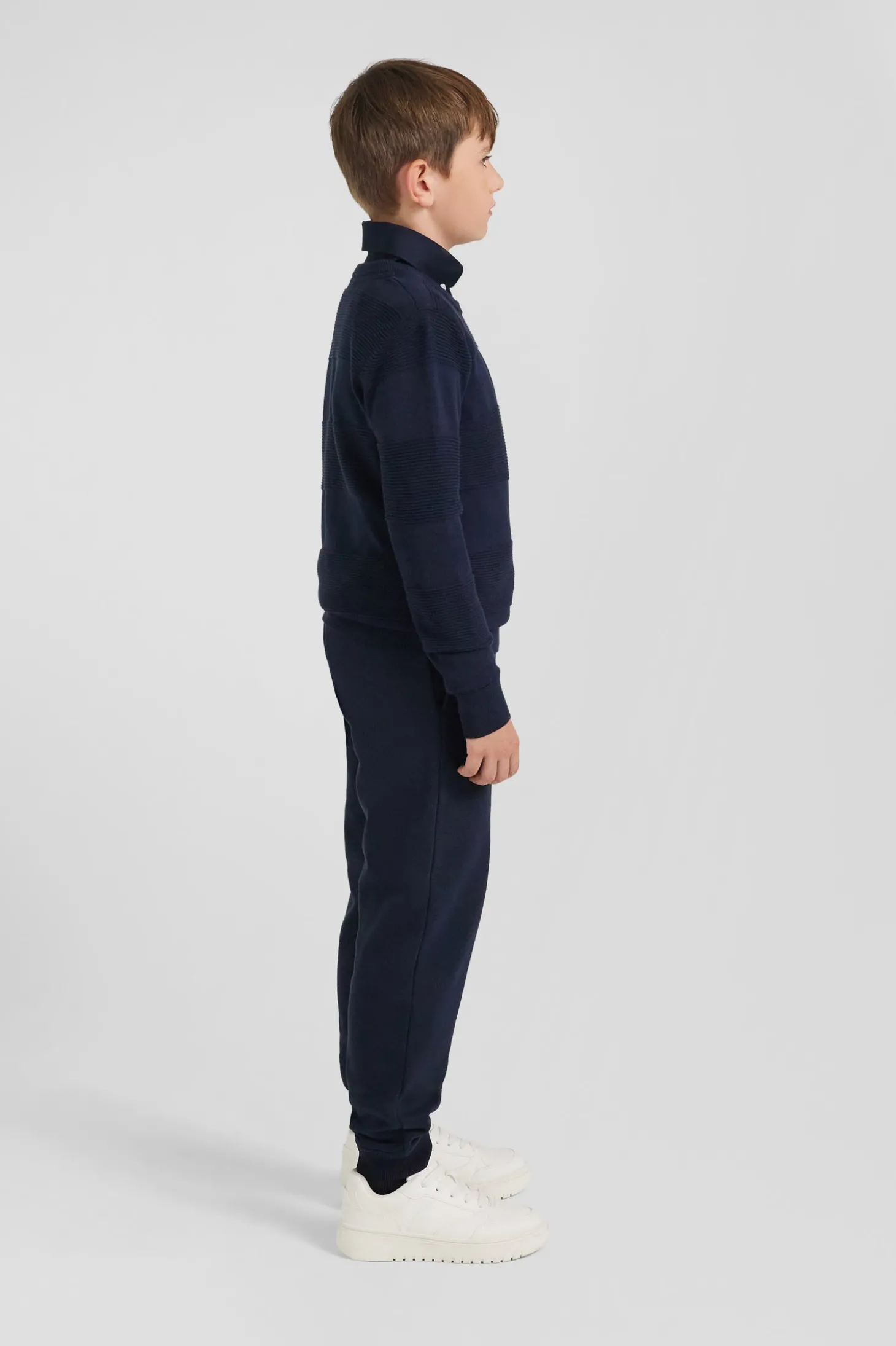 Regular navy blue striped cotton crew neck jumper