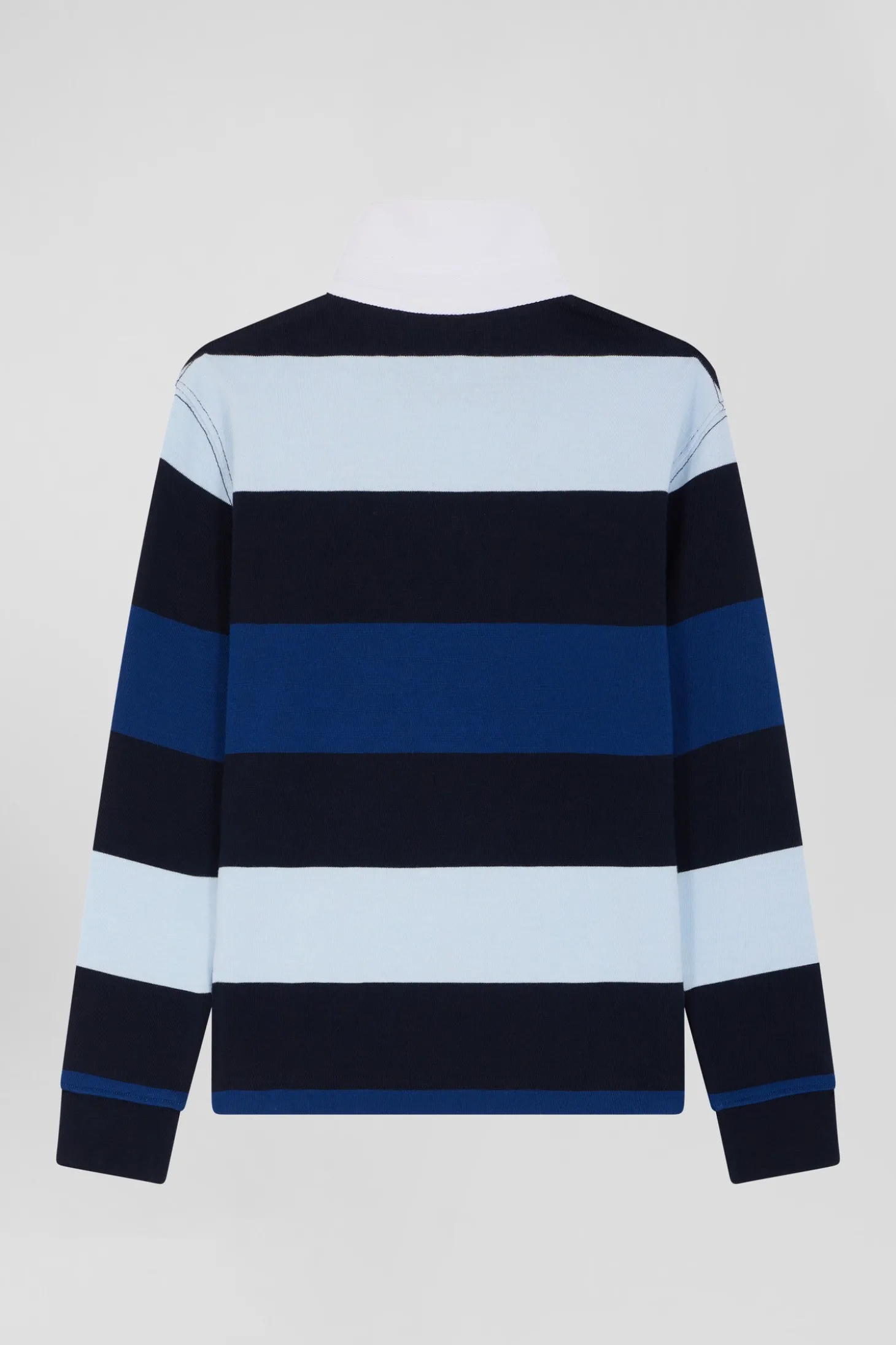 Regular navy blue striped long-sleeved cotton rugby shirt
