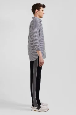 Regular navy blue striped cotton poplin shirt