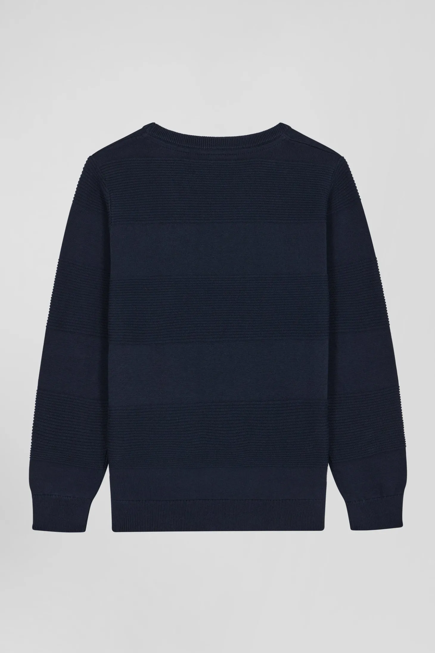Regular navy blue striped cotton crew neck jumper