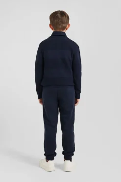 Regular navy blue striped cotton crew neck jumper