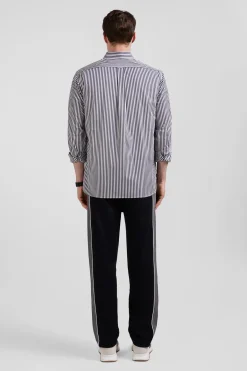 Regular navy blue striped cotton poplin shirt
