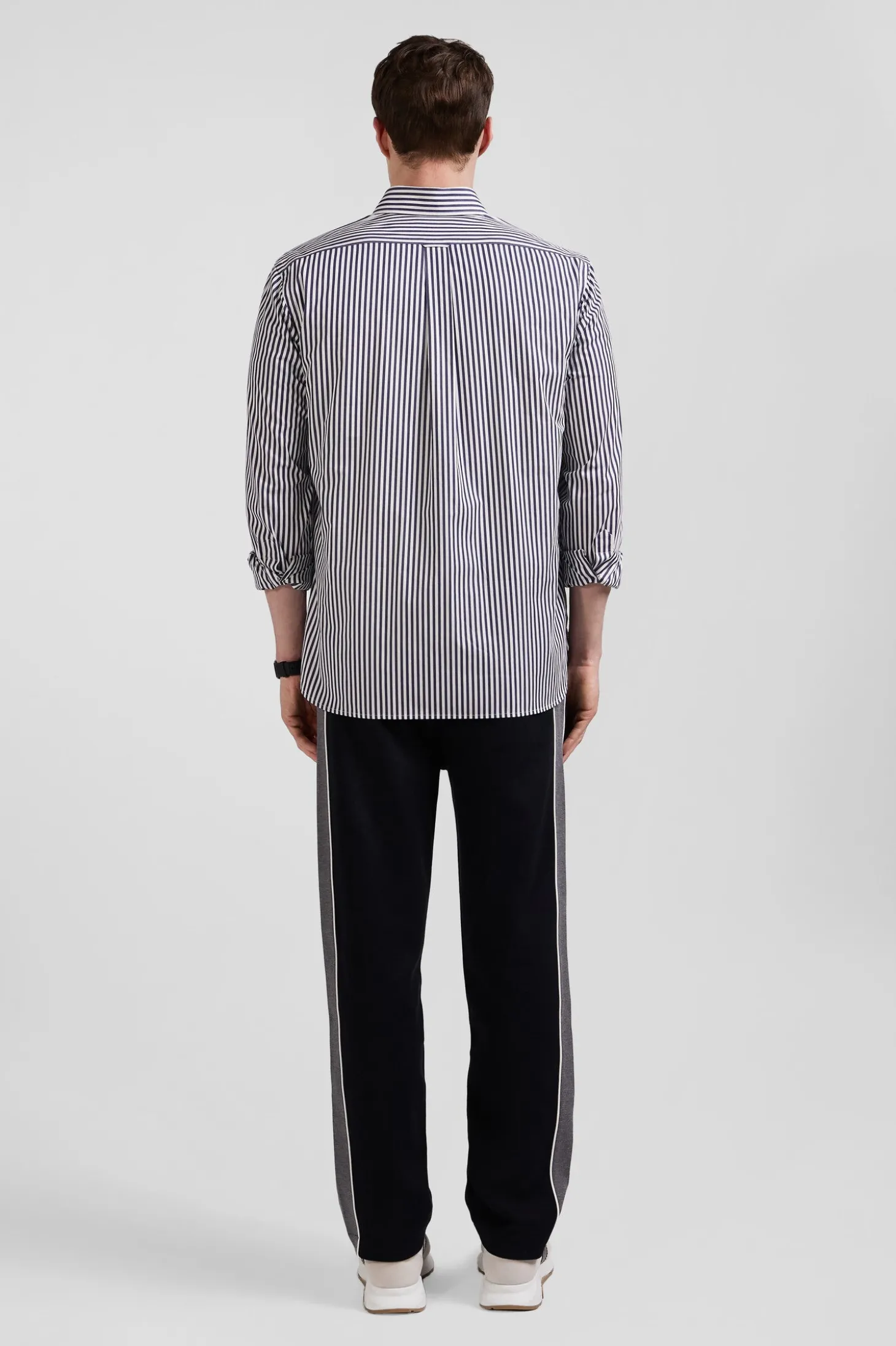 Regular navy blue striped cotton poplin shirt