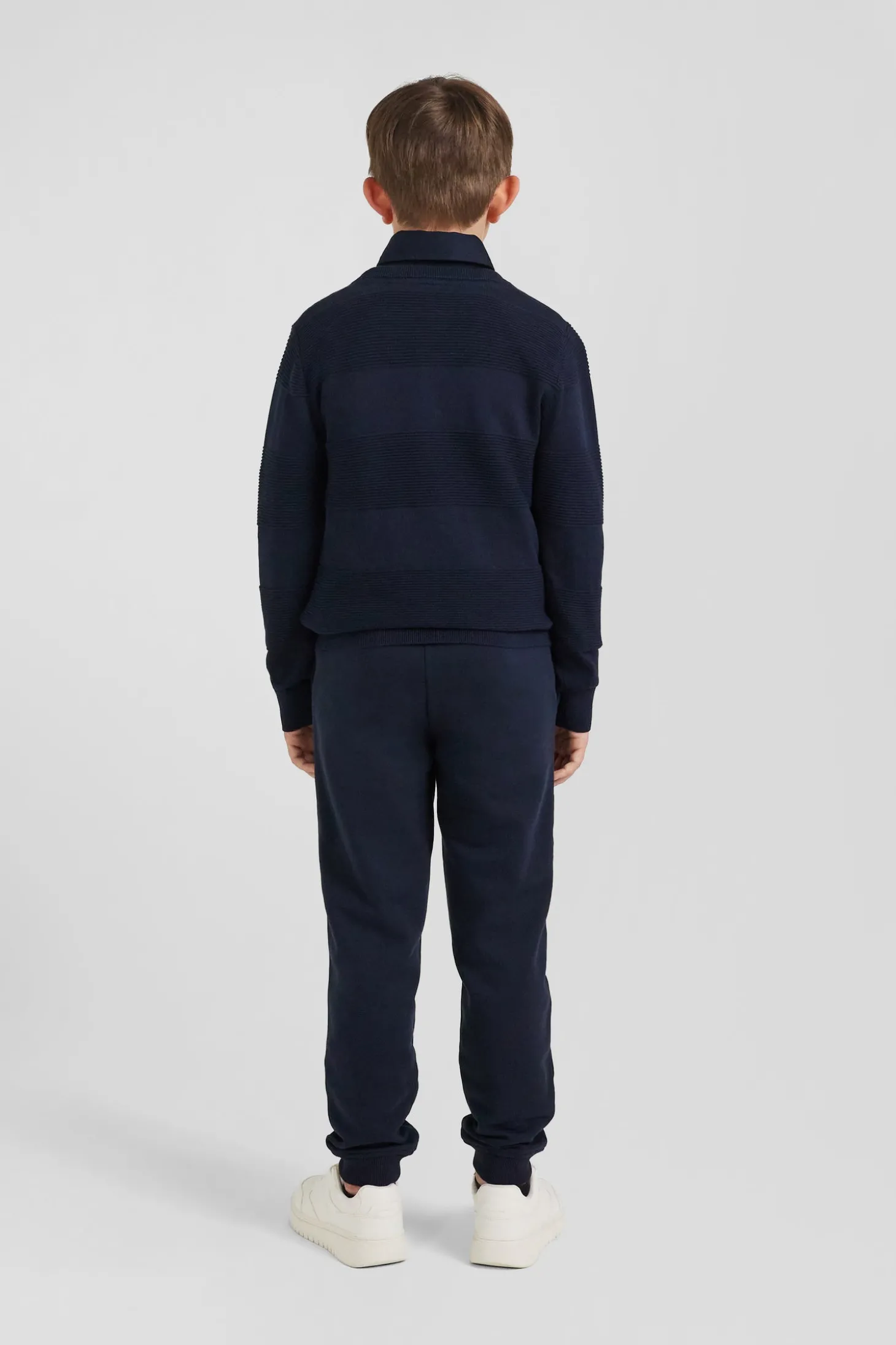Regular navy blue striped cotton crew neck jumper