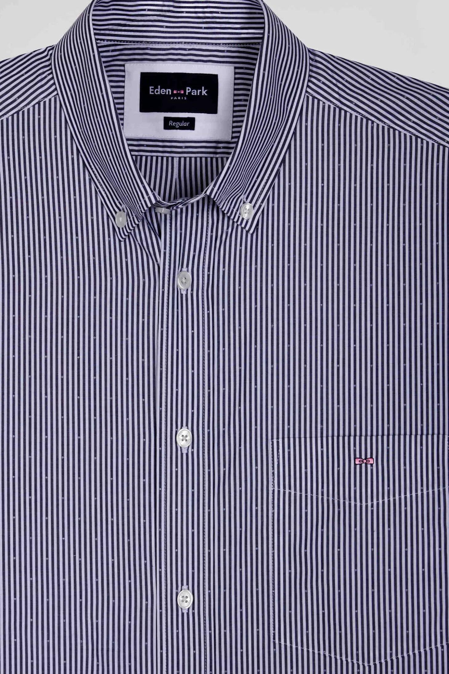 Regular navy blue striped cotton jacquard shirt