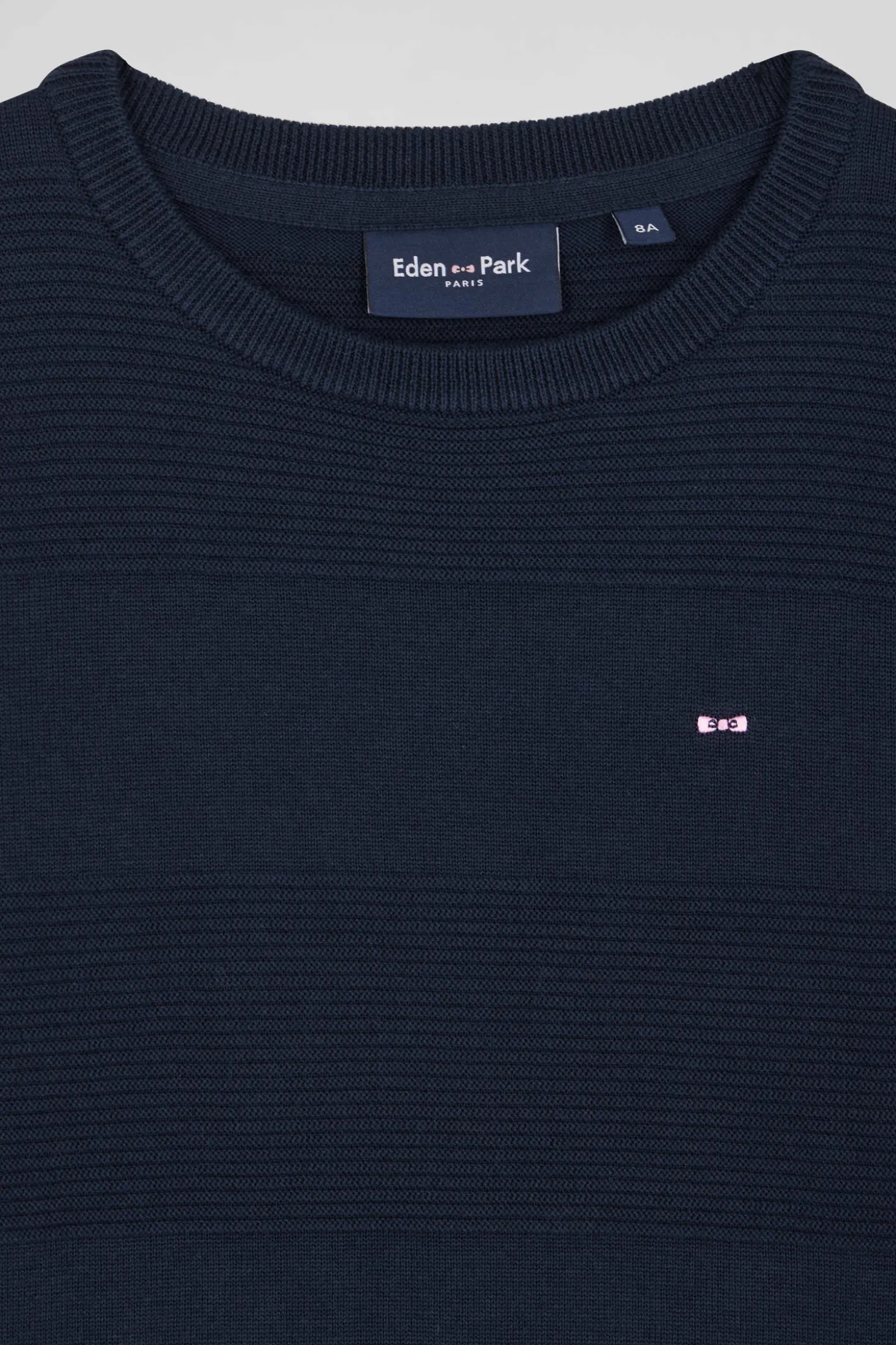 Regular navy blue striped cotton crew neck jumper