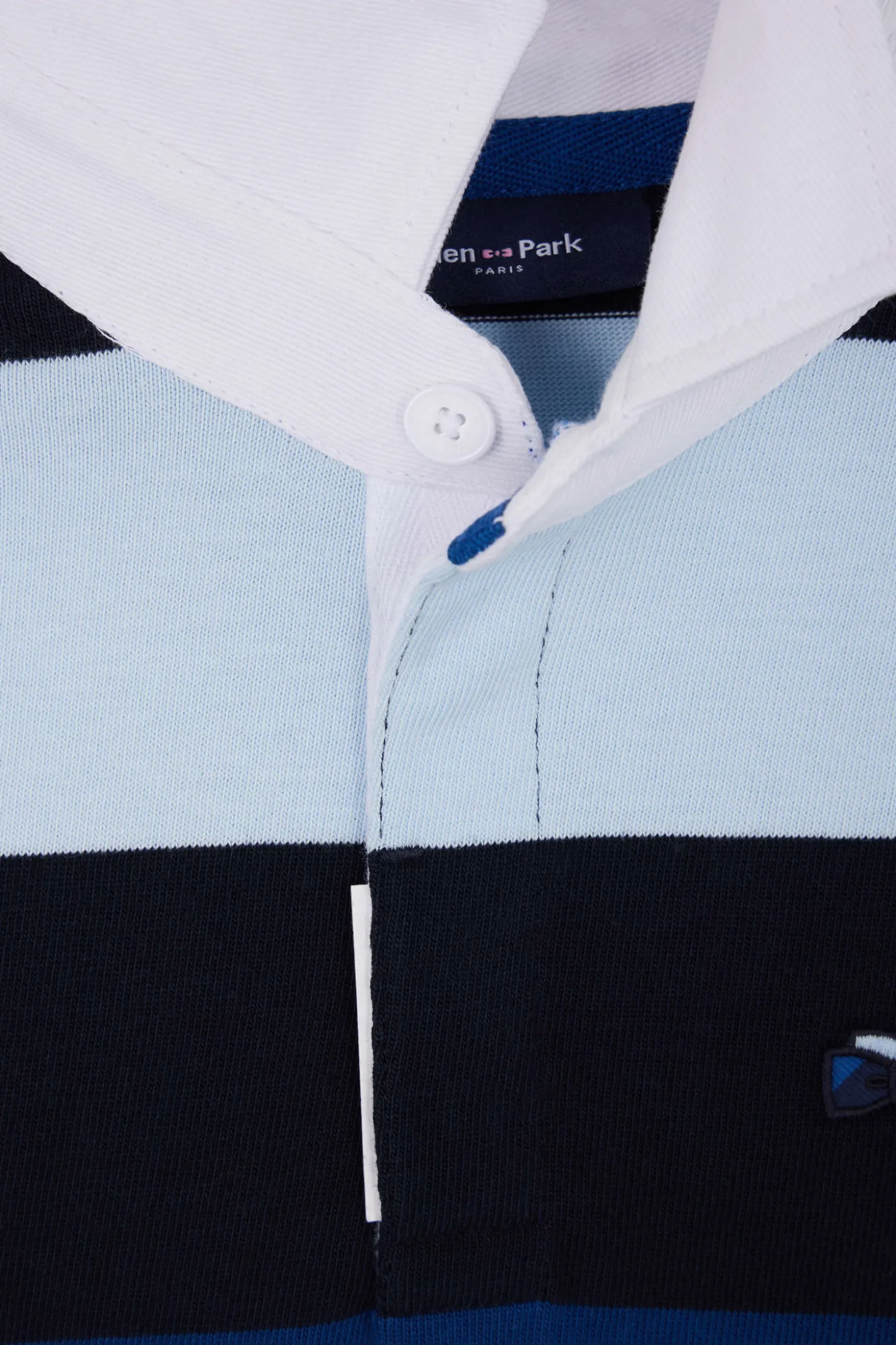 Regular navy blue striped long-sleeved cotton rugby shirt
