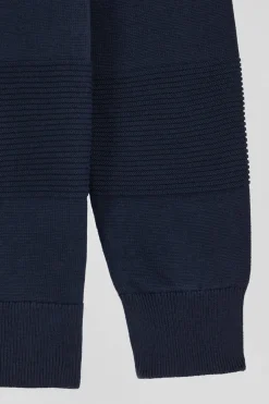 Regular navy blue striped cotton crew neck jumper