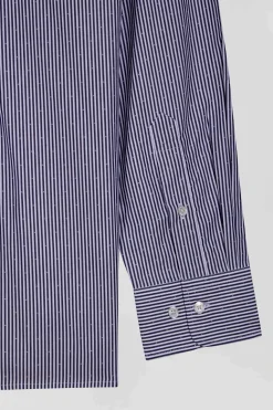 Regular navy blue striped cotton jacquard shirt