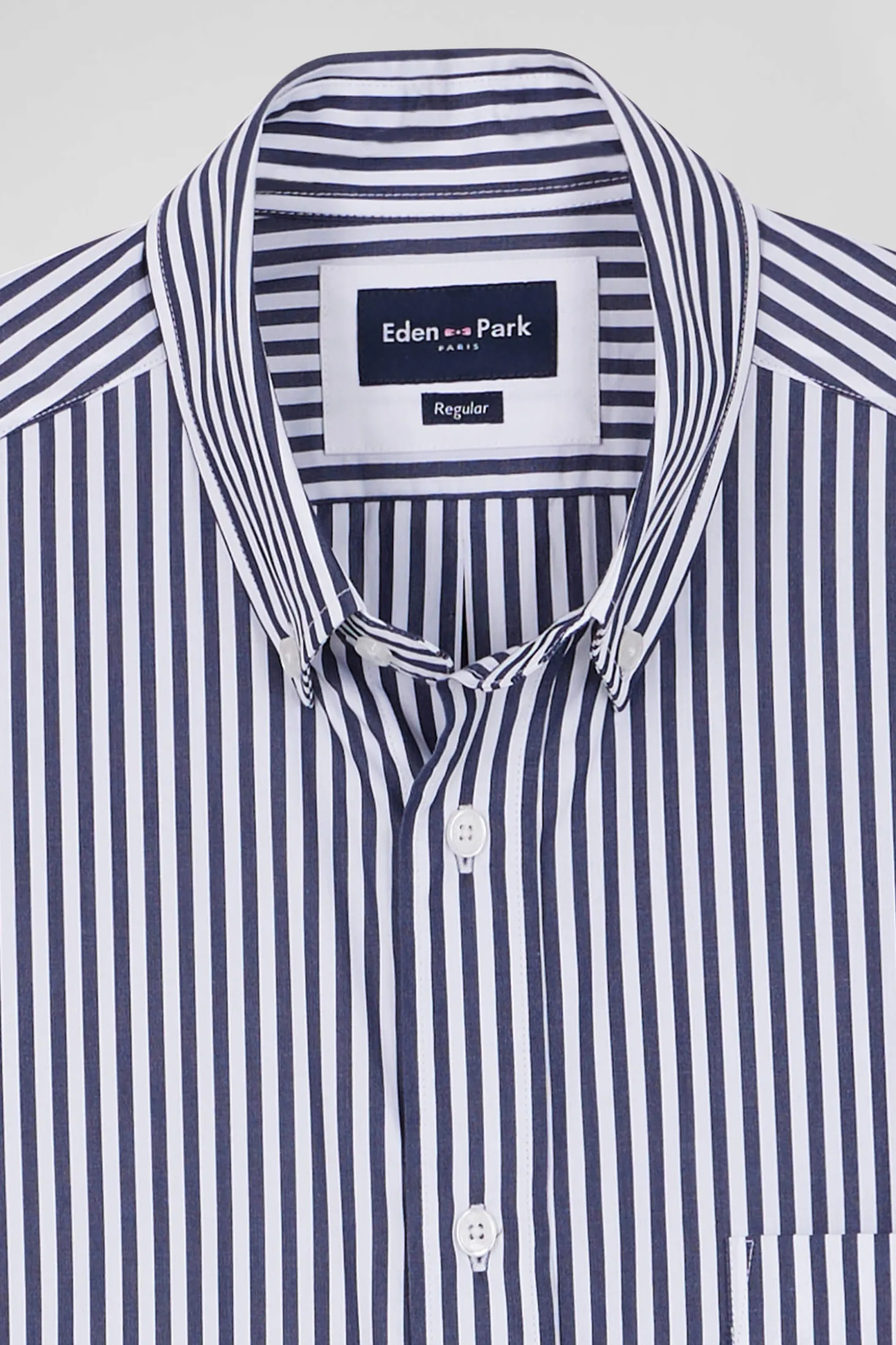 Regular navy blue striped cotton poplin shirt