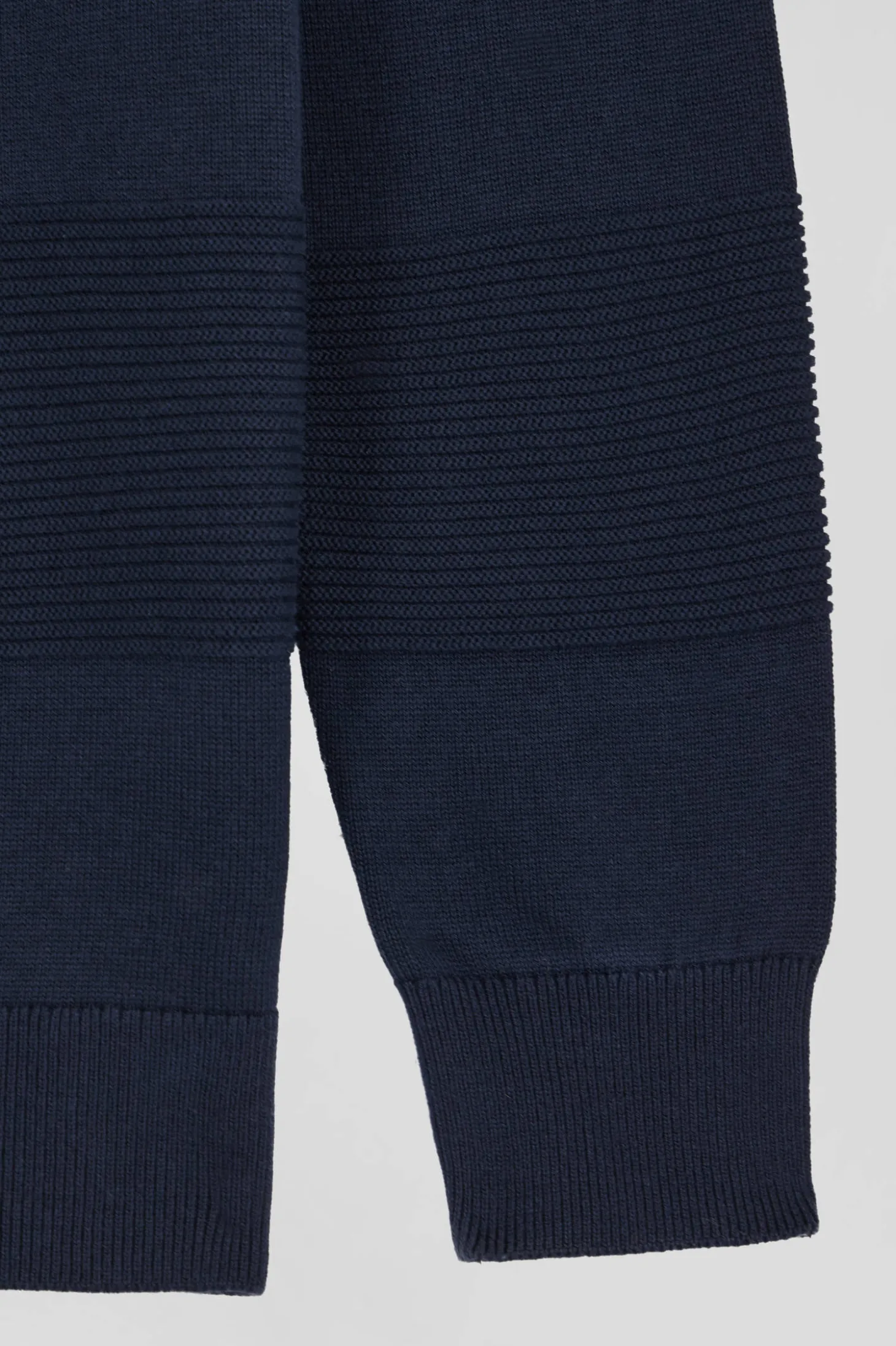 Regular navy blue striped cotton crew neck jumper