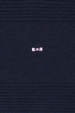 Regular navy blue striped cotton crew neck jumper