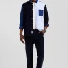 Regular navy blue tricolour cotton shirt