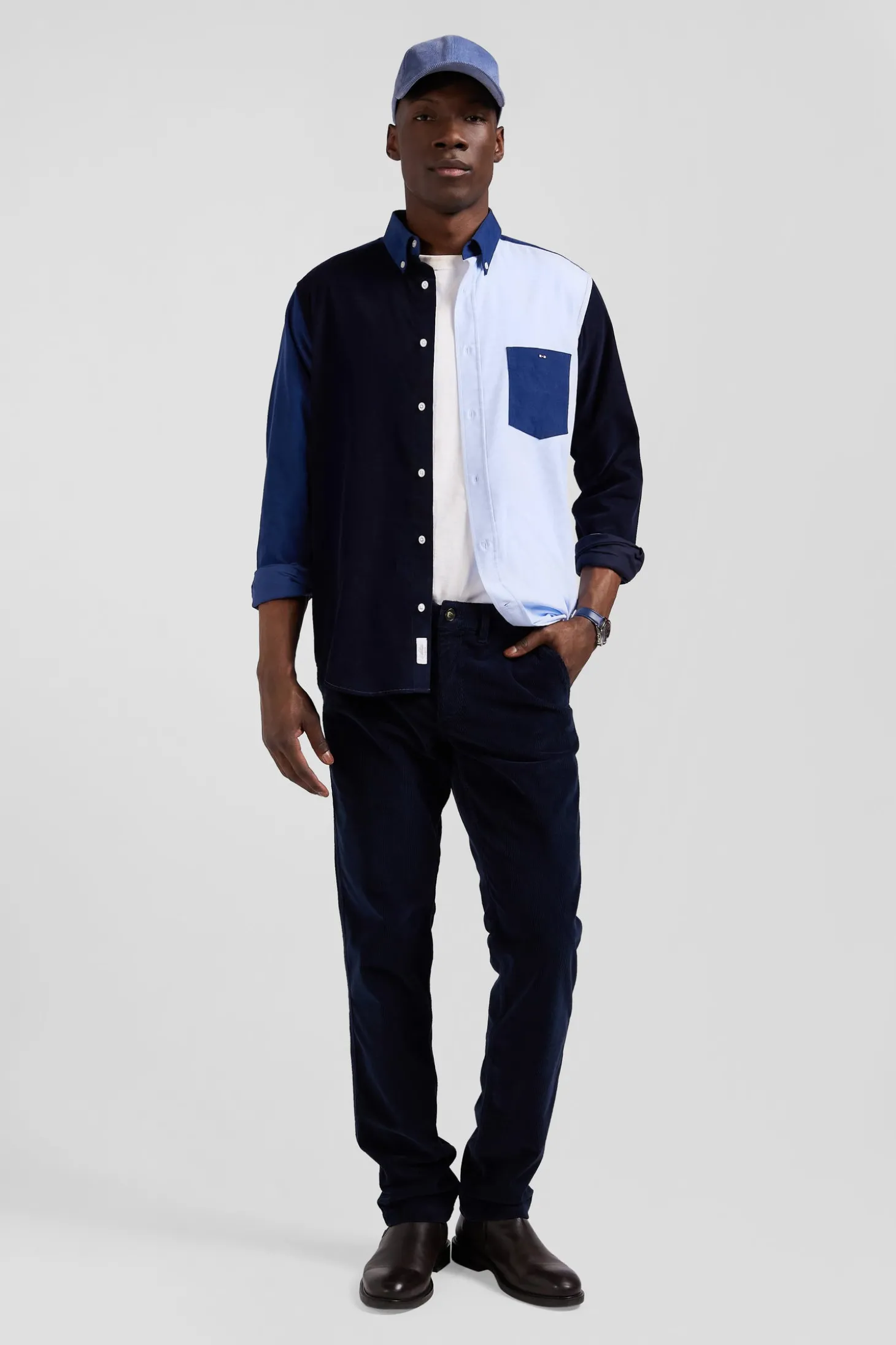 Regular navy blue tricolour cotton shirt