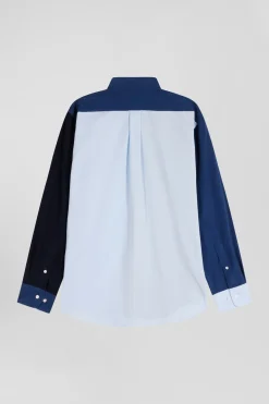 Regular navy blue tricolour cotton shirt