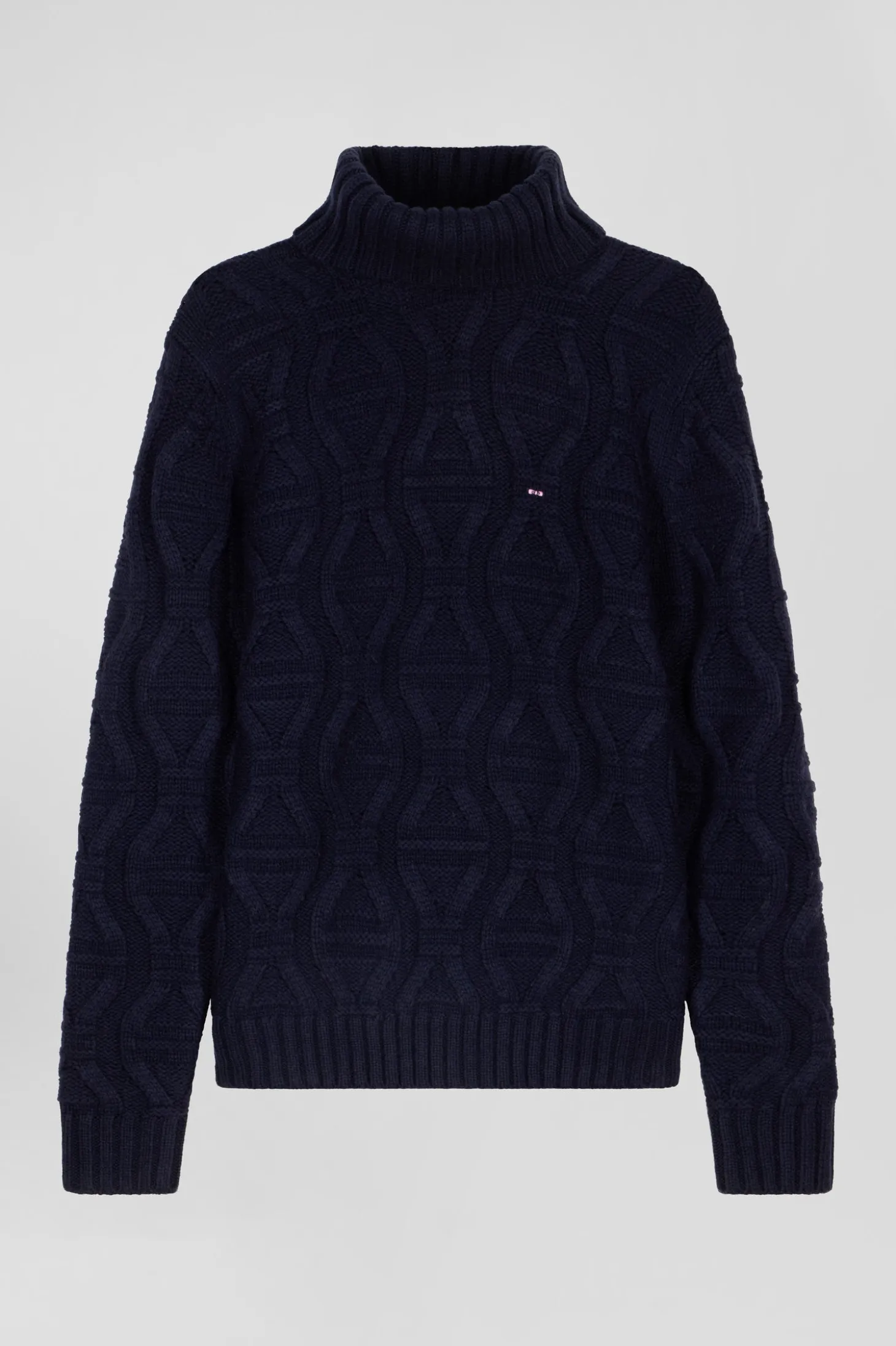 Regular navy blue virgin wool and recycled polyamide turtleneck jumper with 3D knitting