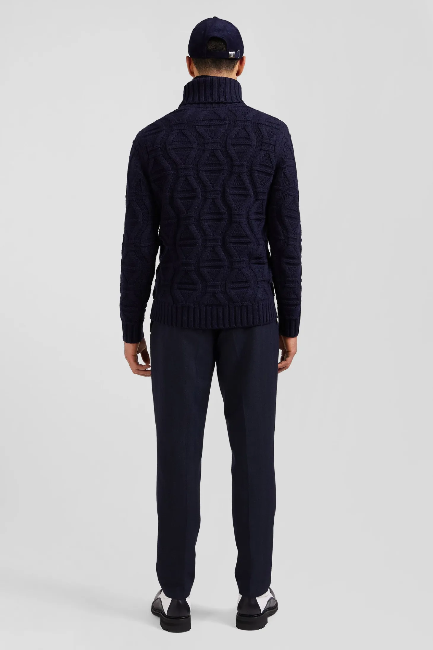 Regular navy blue virgin wool and recycled polyamide turtleneck jumper with 3D knitting