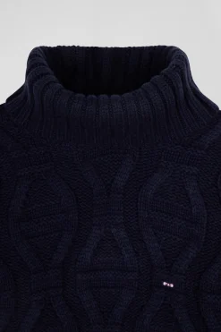 Regular navy blue virgin wool and recycled polyamide turtleneck jumper with 3D knitting