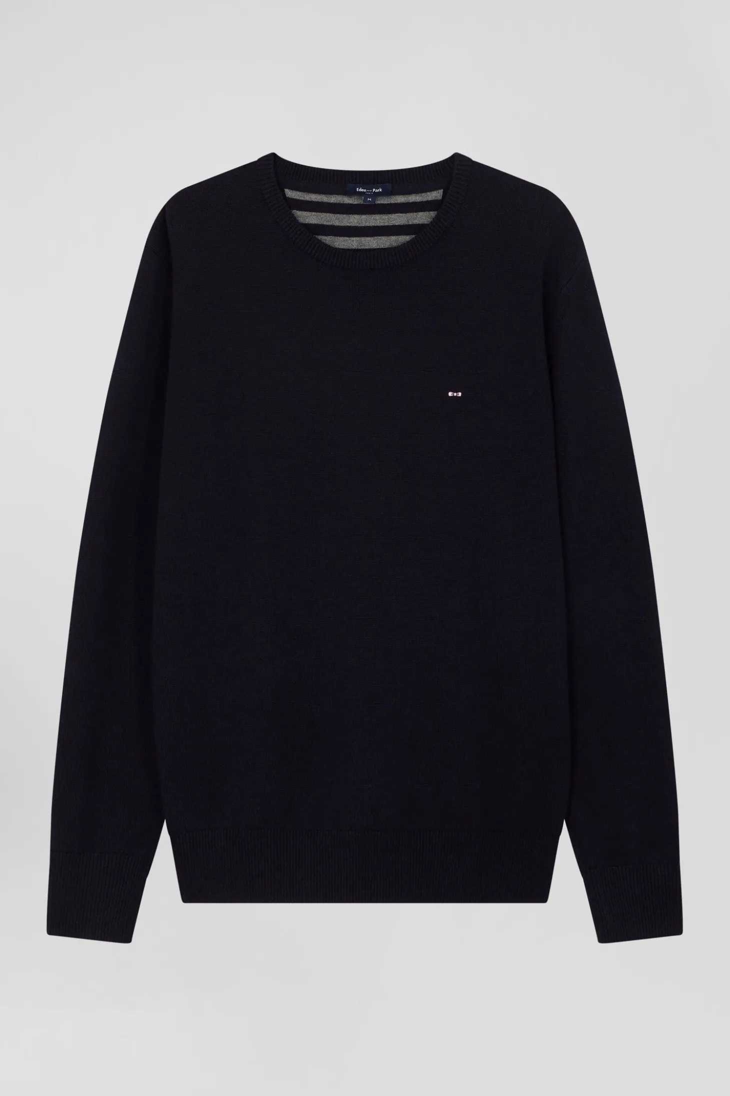 Regular navy blue wool and cotton crew neck jumper