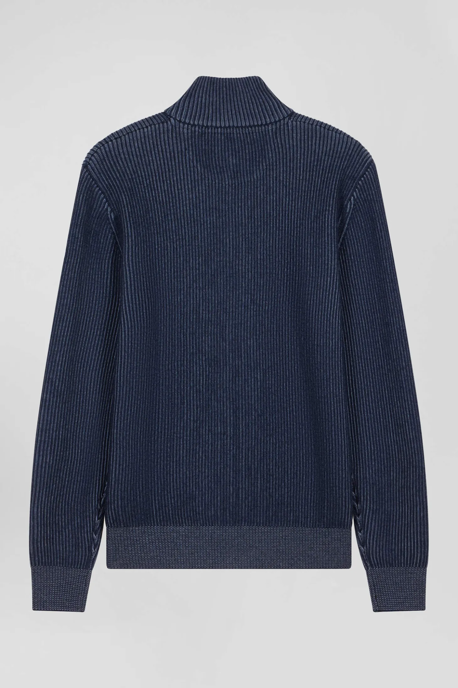 Regular navy blue wool and cotton zipped cardigan