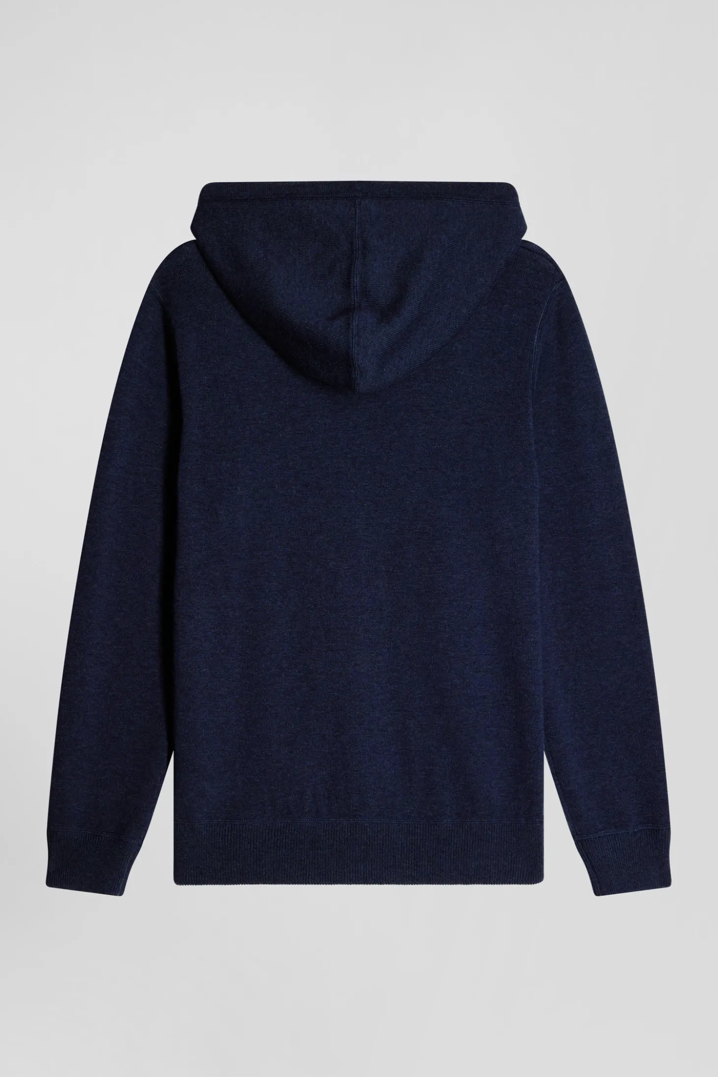 Regular navy blue wool and cotton knitted zip-up jumper