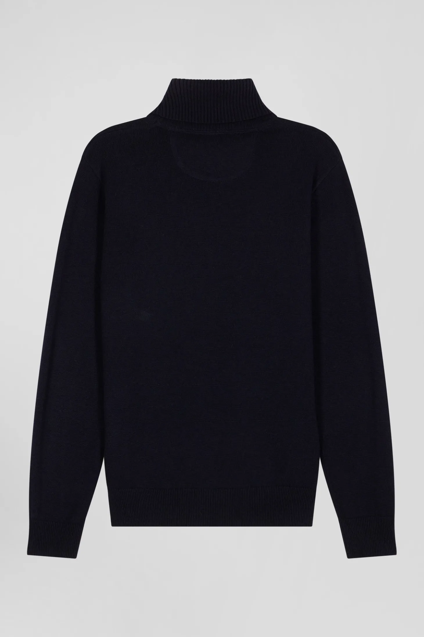 Regular navy blue wool and cotton turtleneck jumper