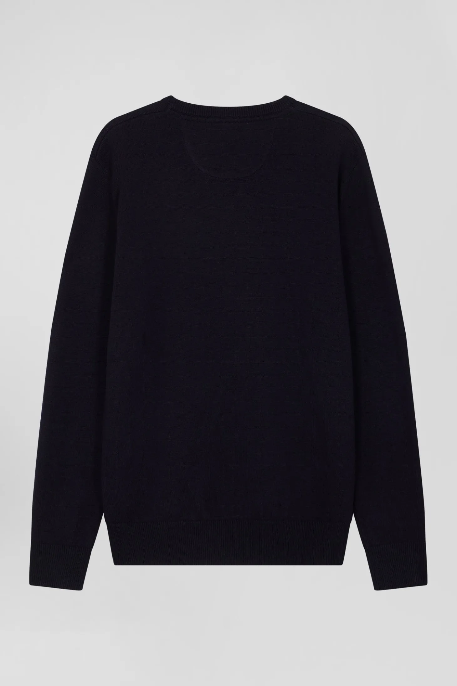 Regular navy blue wool and cotton crew neck jumper