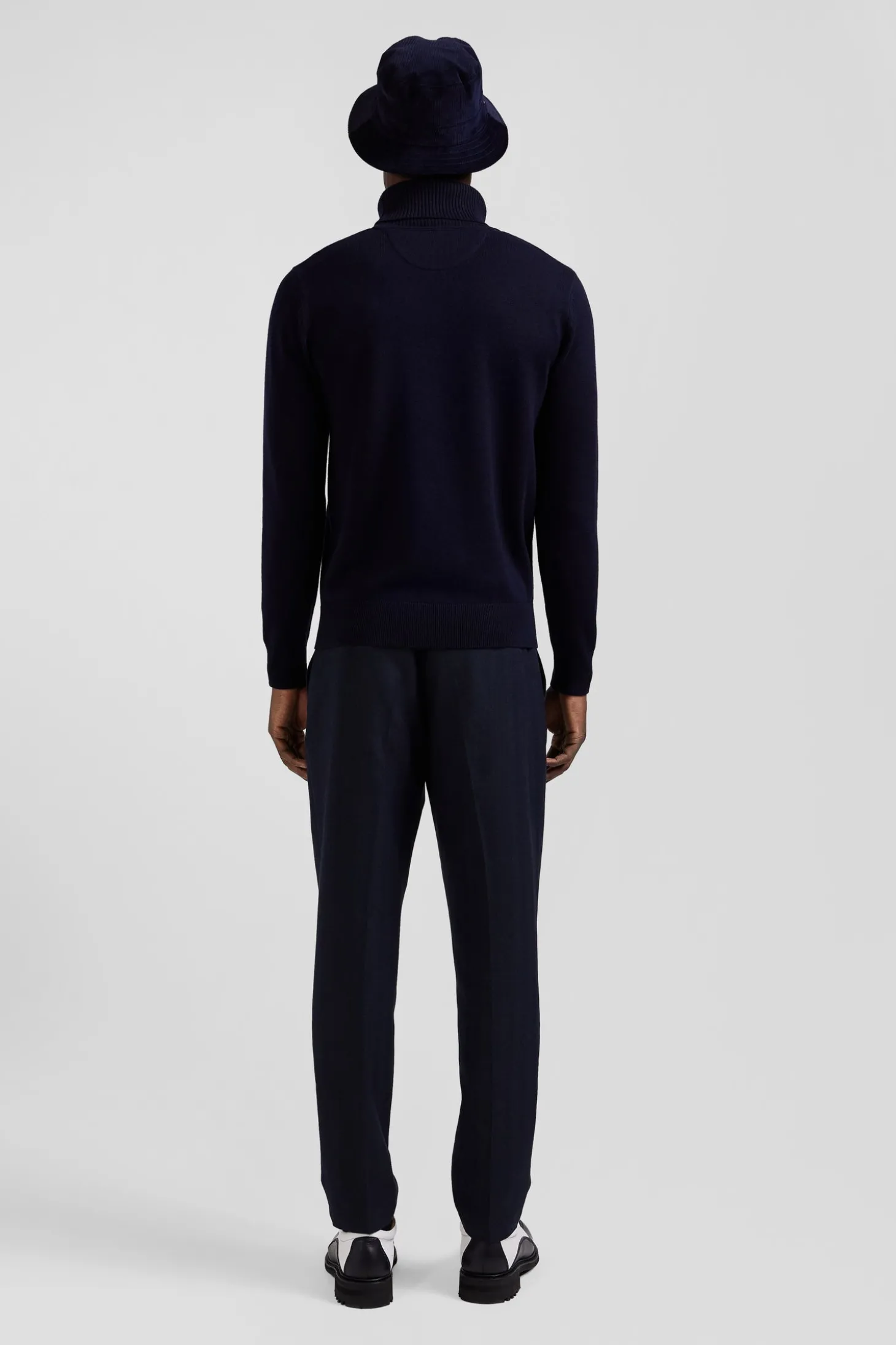 Regular navy blue wool and cotton turtleneck jumper
