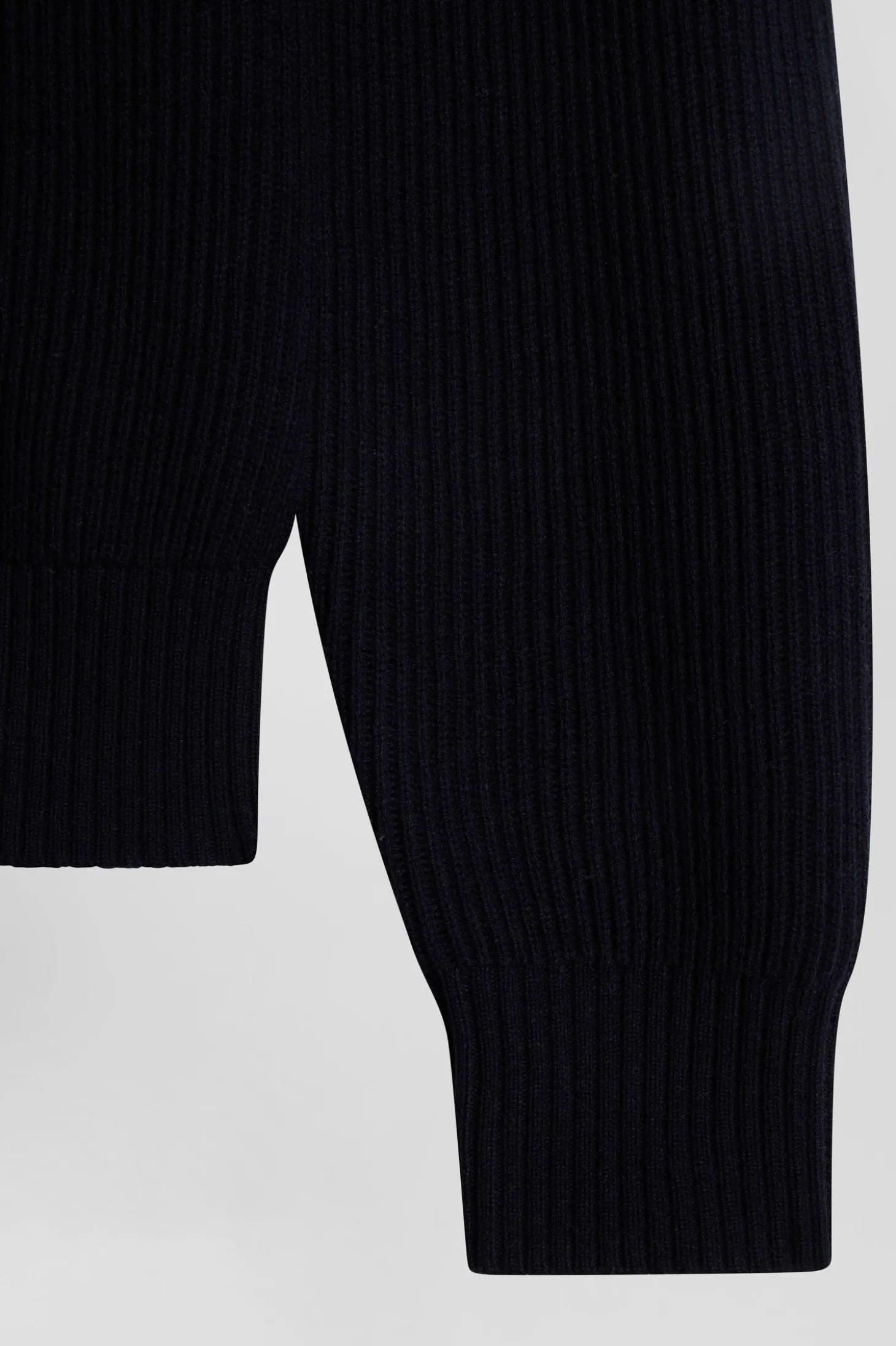 Regular navy blue wool and cotton high-neck jumper