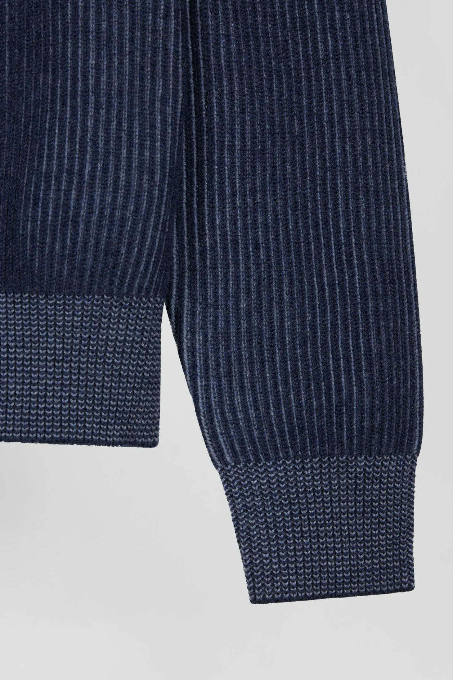 Regular navy blue wool and cotton zipped cardigan