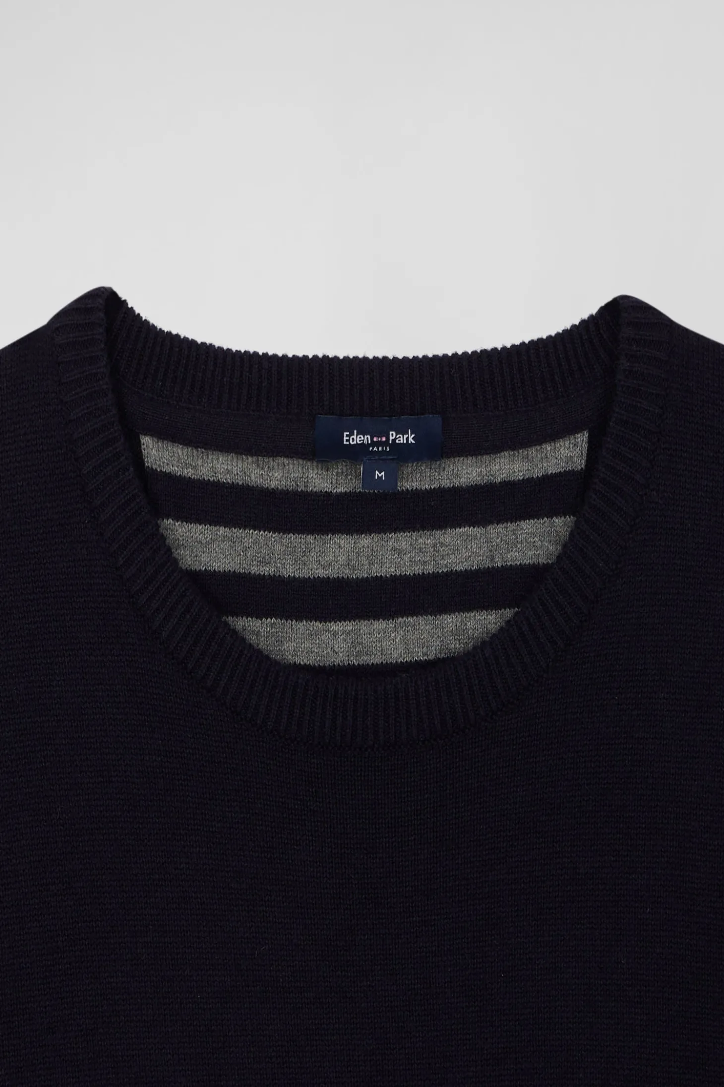 Regular navy blue wool and cotton crew neck jumper