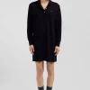 Regular navy blue wool dress with rugby shirt collar