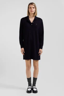 Regular navy blue wool dress with rugby shirt collar