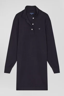 Regular navy blue wool dress with rugby shirt collar