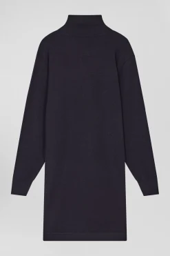 Regular navy blue wool dress with rugby shirt collar