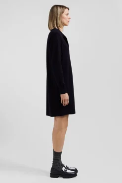 Regular navy blue wool dress with rugby shirt collar