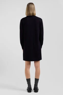 Regular navy blue wool dress with rugby shirt collar