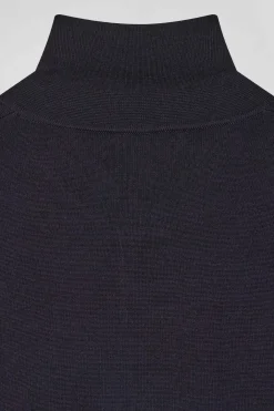 Regular navy blue wool dress with rugby shirt collar