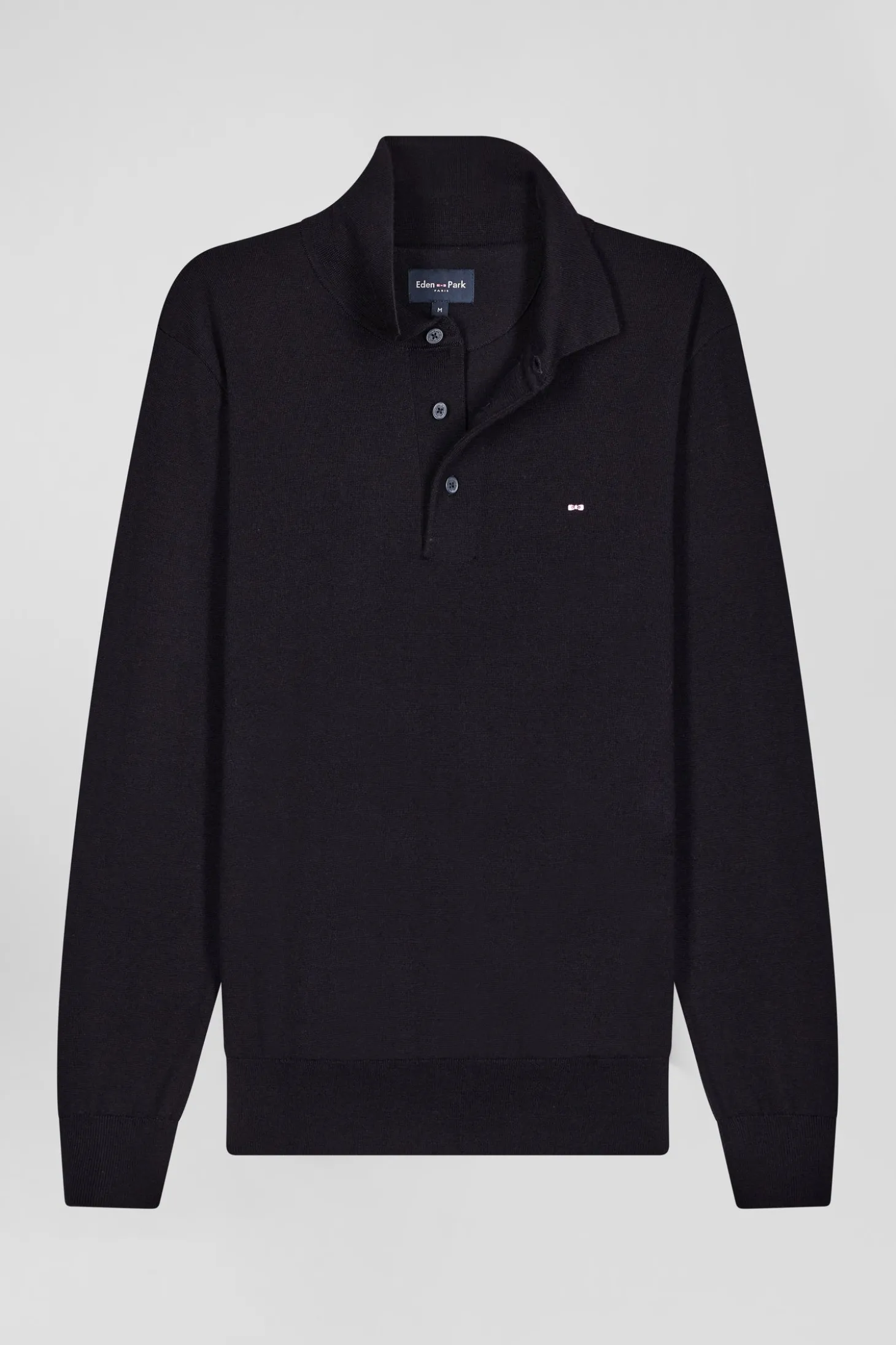 Regular navy blue wool jersey jumper with rugby shirt collar