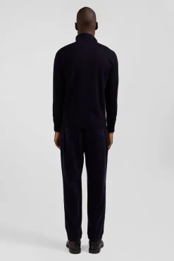 Regular navy blue wool jersey jumper with rugby shirt collar