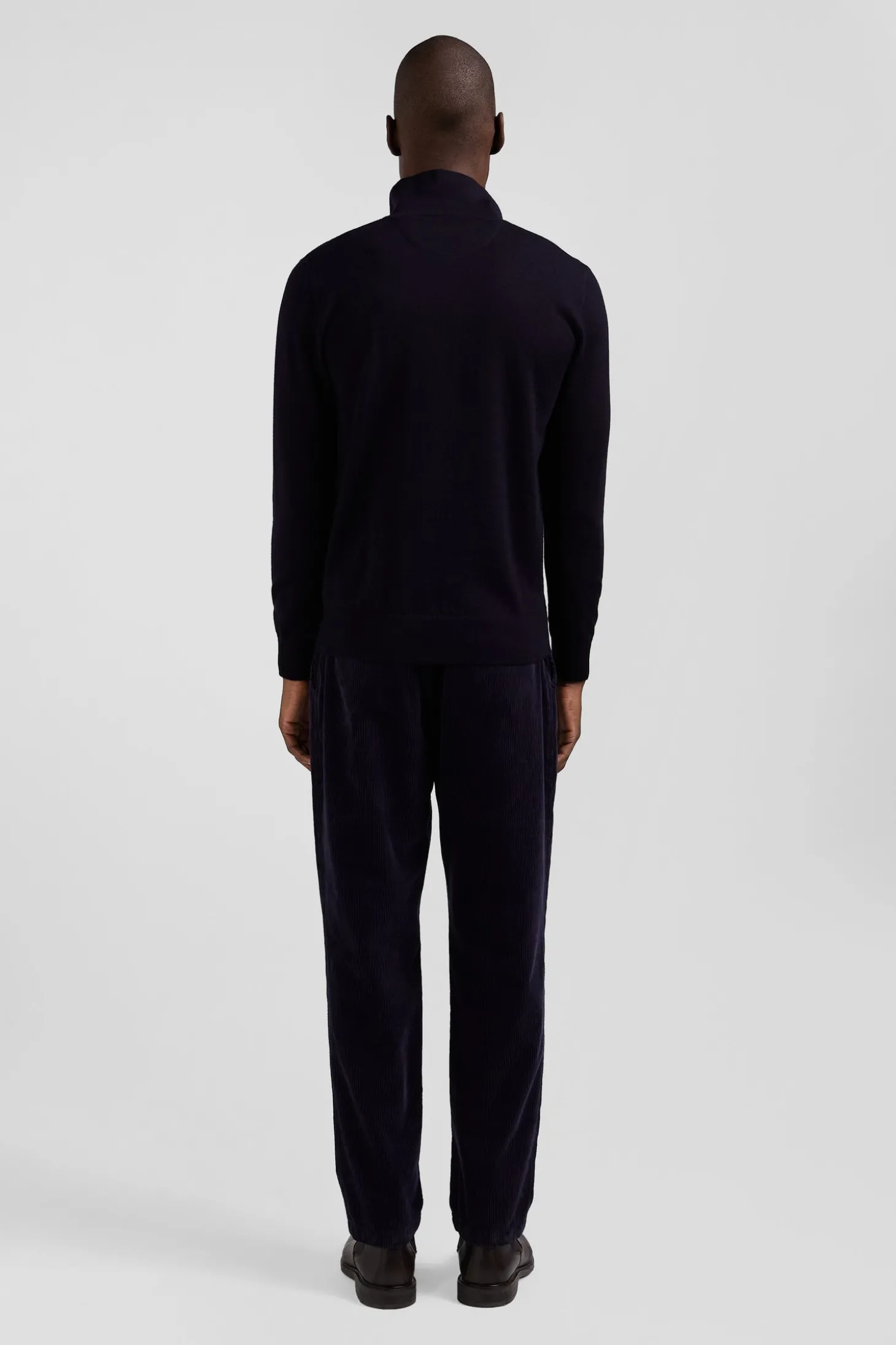 Regular navy blue wool jersey jumper with rugby shirt collar