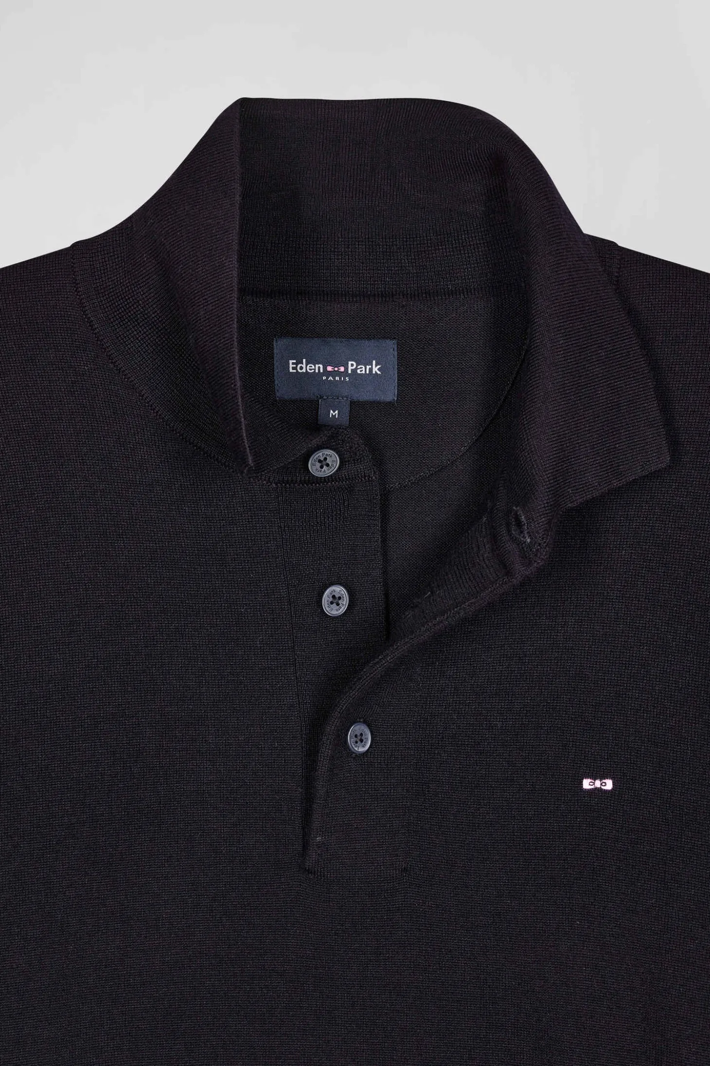 Regular navy blue wool jersey jumper with rugby shirt collar