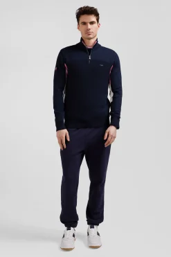Regular navy blue XV de France cotton semi-zipped jumper
