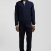 Regular navy blue XV de France cotton sweatshirt with rugby shirt collar