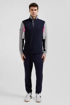 Regular navy blue XV de France long-sleeved cotton rugby shirt