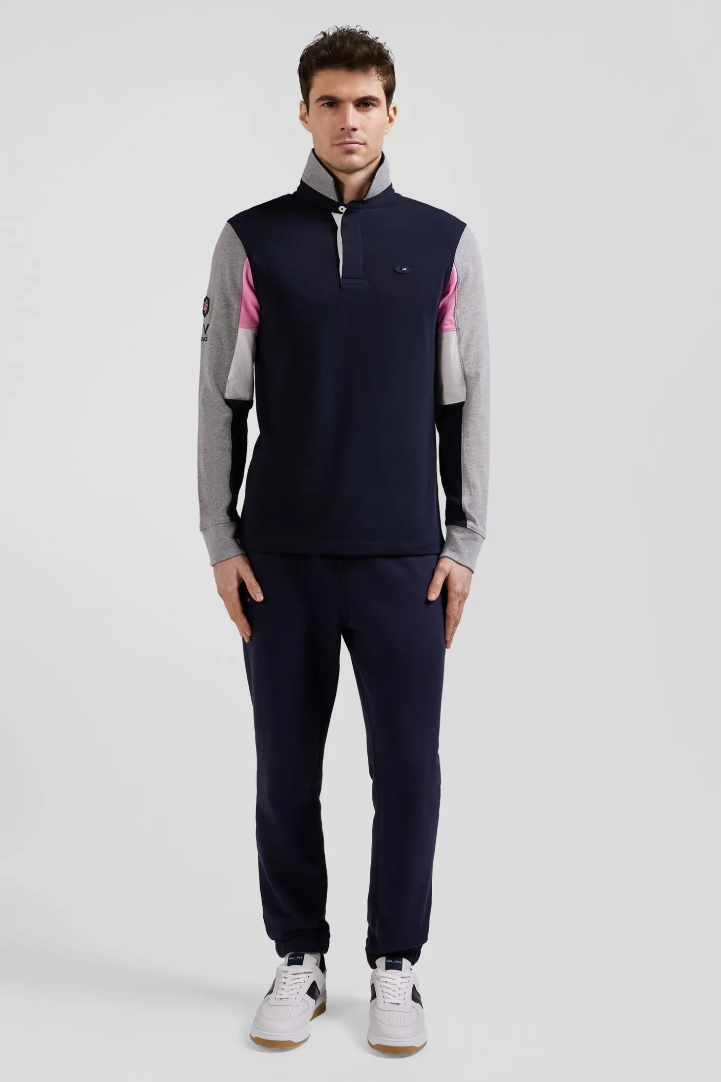 Regular navy blue XV de France long-sleeved cotton rugby shirt