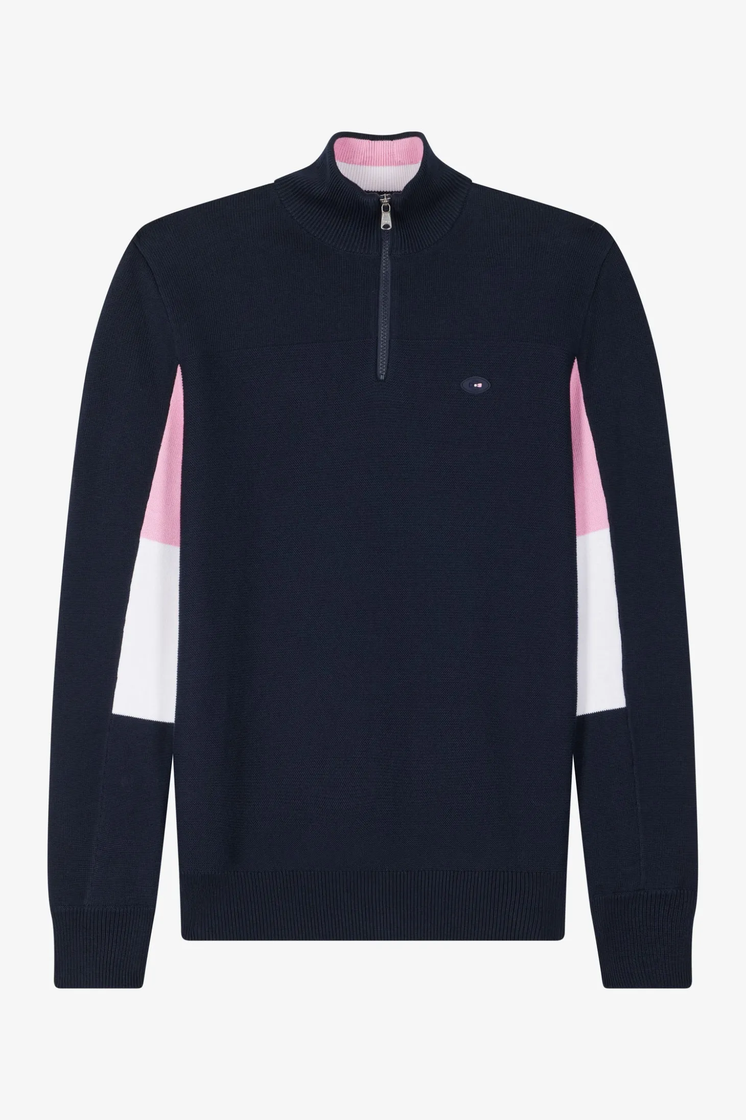 Regular navy blue XV de France cotton semi-zipped jumper