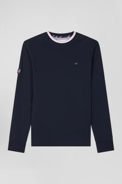 Regular navy blue XV de France long-sleeved cotton T-shirt