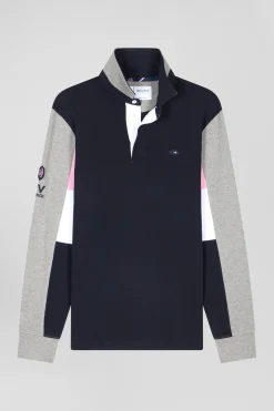 Regular navy blue XV de France long-sleeved cotton rugby shirt