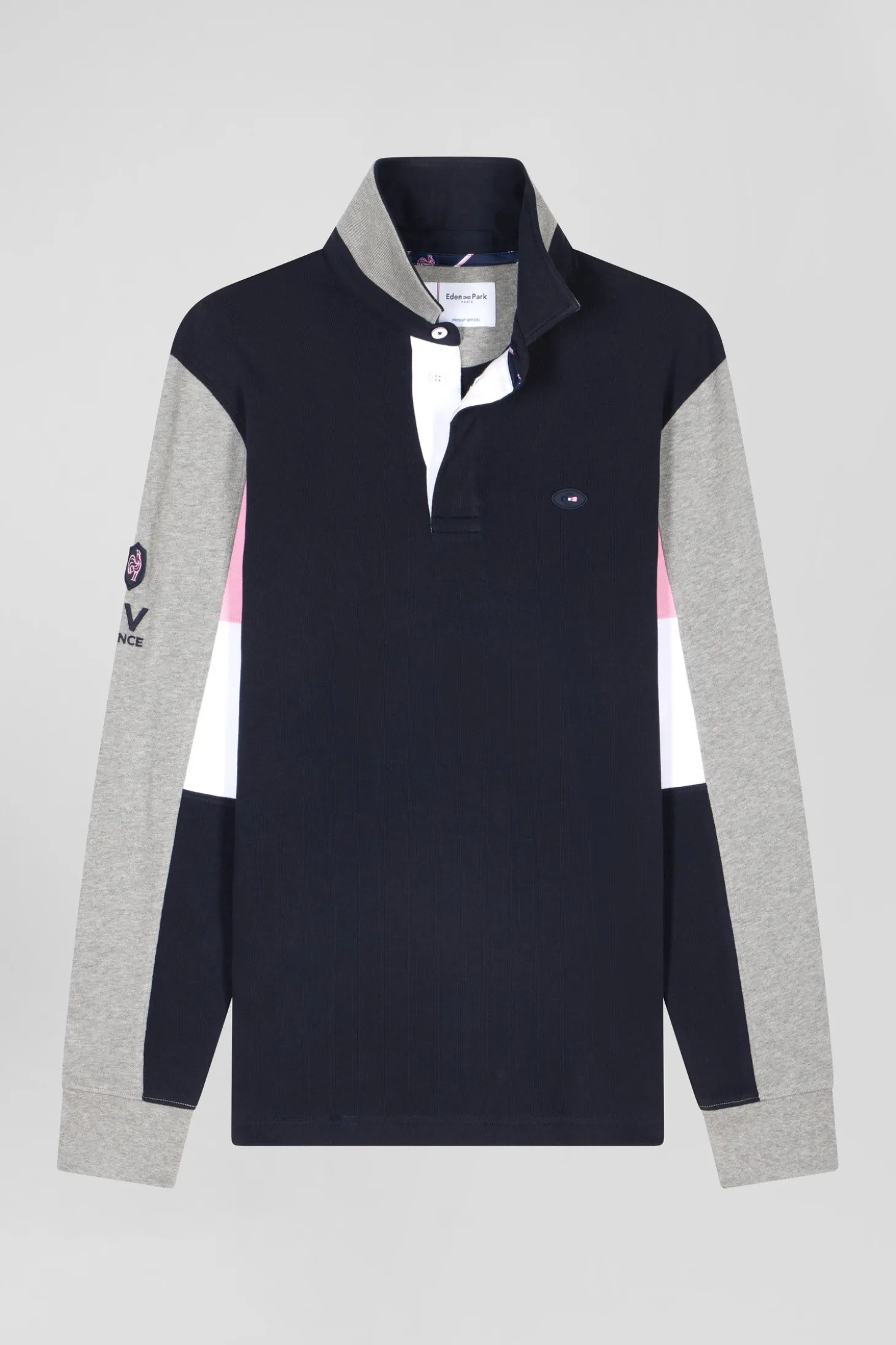 Regular navy blue XV de France long-sleeved cotton rugby shirt